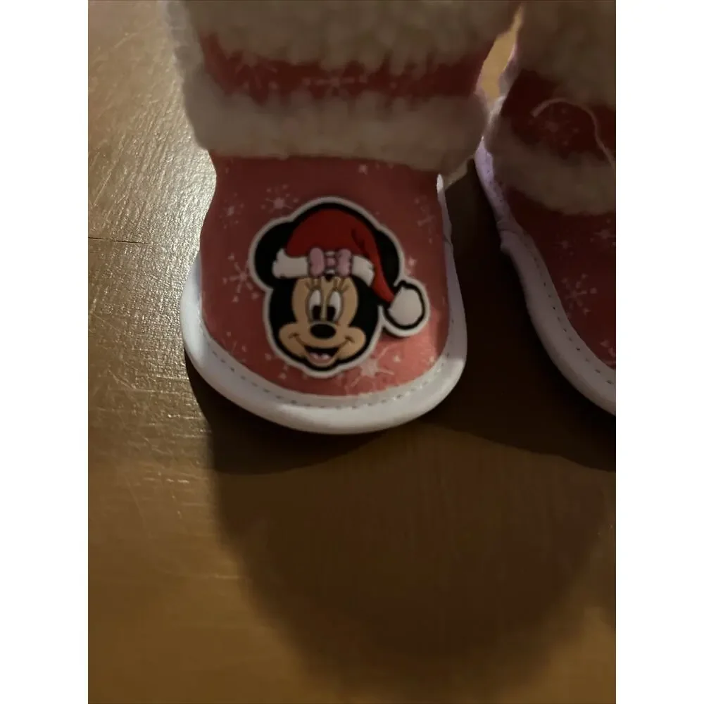 DISNEY Pink MINNIE MOUSE BABY GIRL SHOES LITTLE Plush Booties NIB 0-3 months